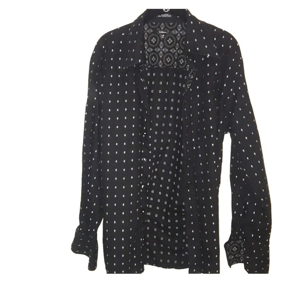 Black patterned button down - Picture 3 of 7